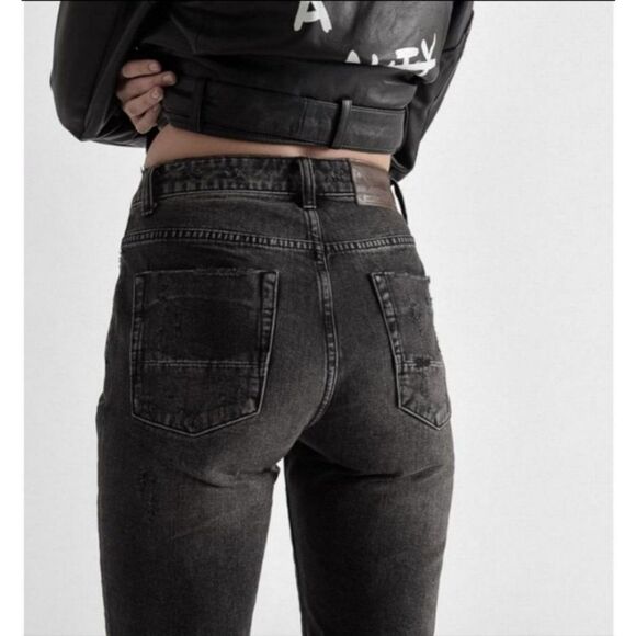 One by OneTeaspoon High Waist Awesome Baggies Distressed Black Denim Jeans Sz 25 - Picture 4 of 13